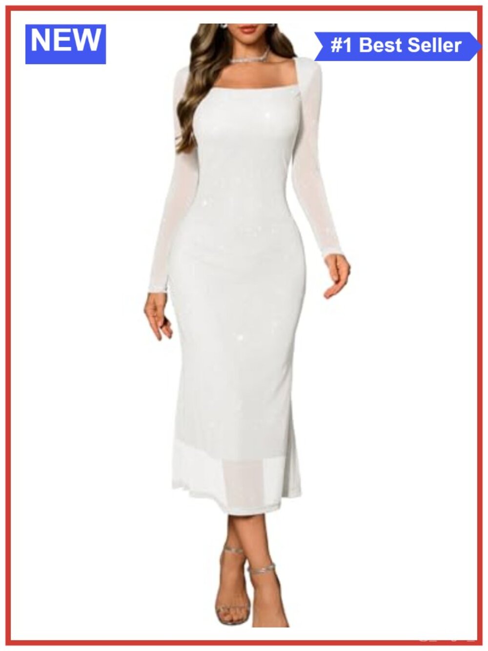 Sequin Mesh Long Sleeve Bodycon Cocktail Wedding Guest Dress